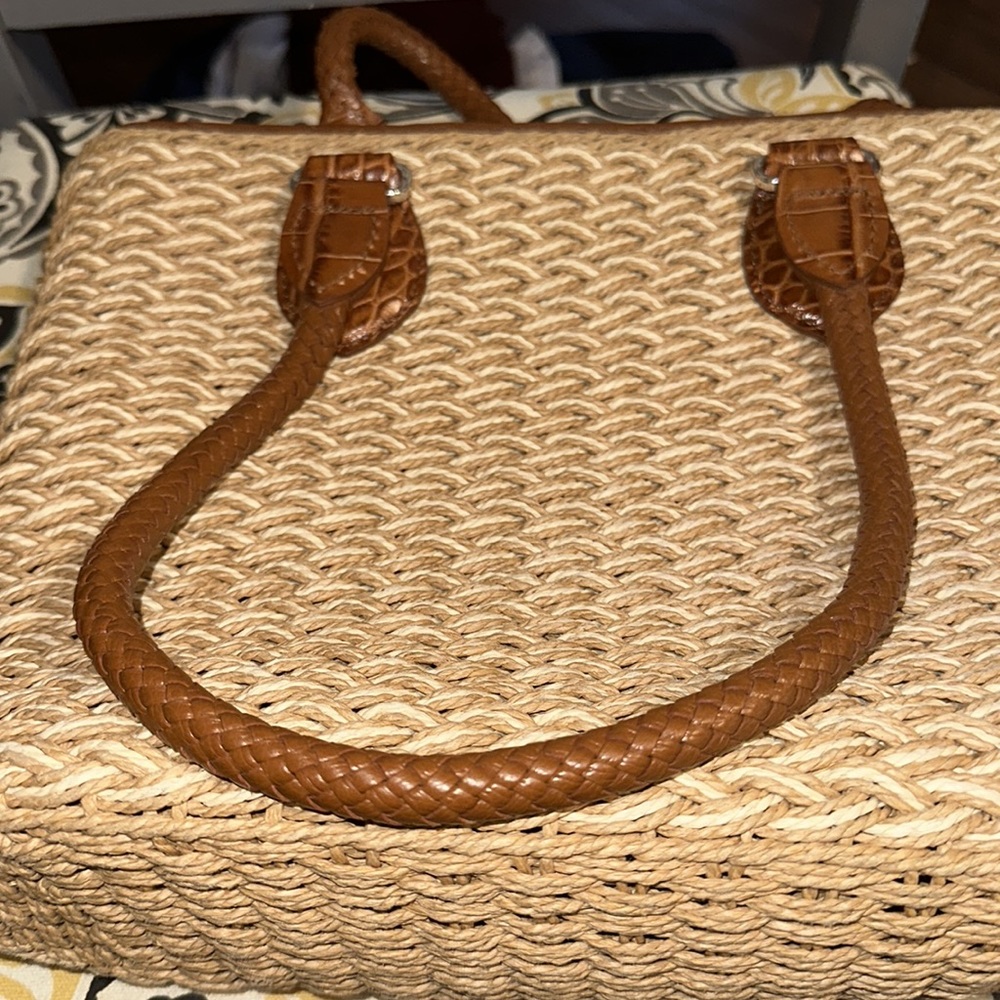 Brighton Woven Straw Shoulder Bag with Brown Leather Trim - Picture 8 of 14